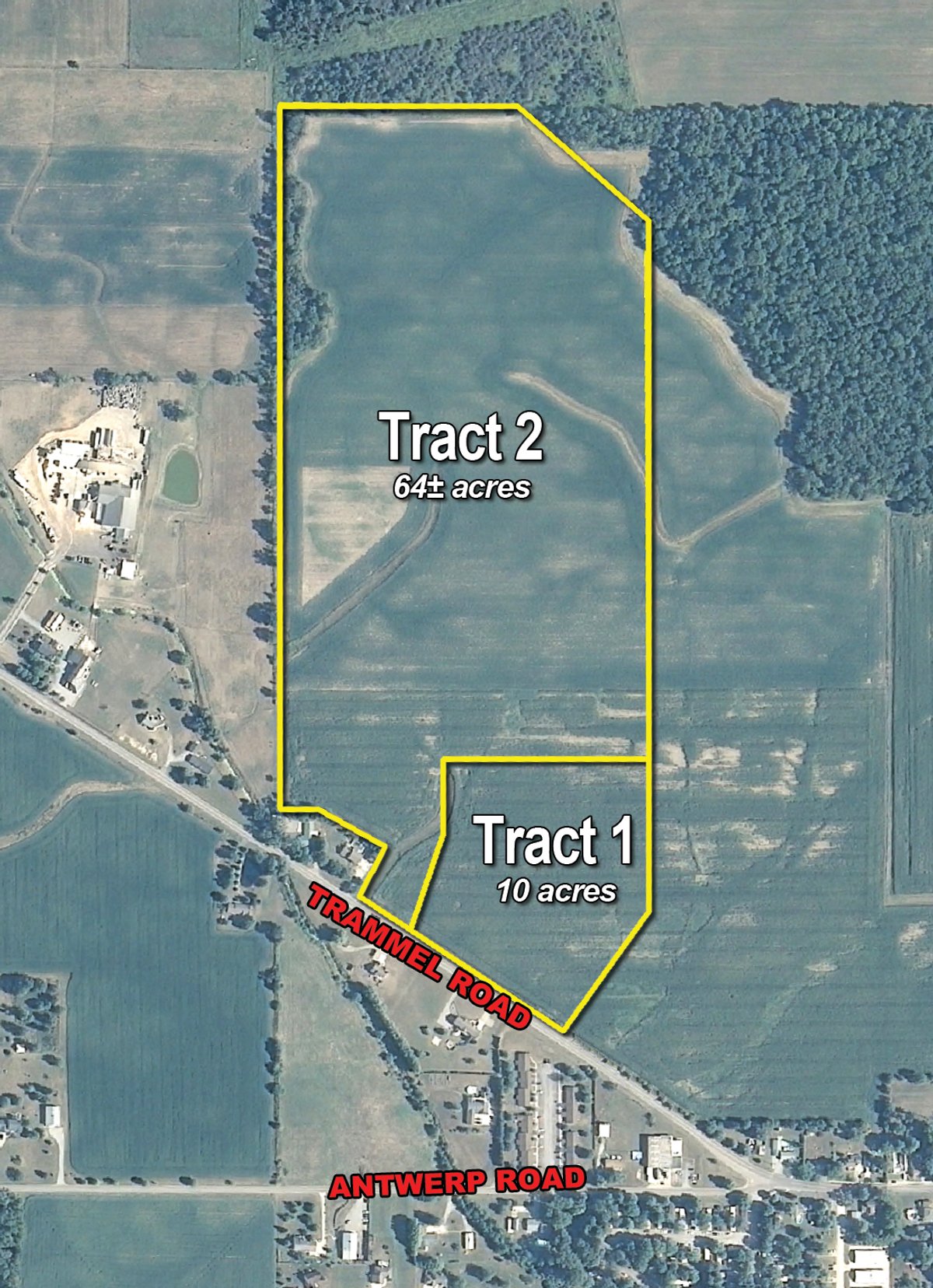 Tract map - 74 Acres Offered in 2 Tracts with Potential Commercial and Residential Development